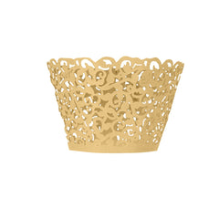 25 Pack | Gold Lace Laser Cut Paper Cupcake Wrappers, Muffin Baking Cup Trays