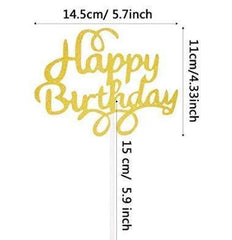 Happy Birthday Script - Gold or Silver Cake Topper