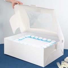 19" x 14" x 6 1/2" White Half Sheet Window Cake Box