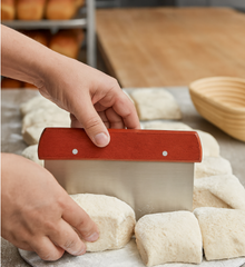 Choice 6" x 4 1/4" Stainless Steel Dough Cutter / Bench Scraper -  Wood Handle  - 1 CT