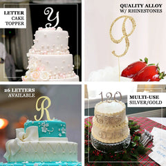 2.5" Silver Rhinestone Monogram Letter and Number Cake Toppers