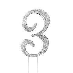 2.5" Silver Rhinestone Monogram Letter and Number Cake Toppers