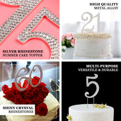 2.5" Silver Rhinestone Monogram Number Cake Toppers, Numbers 0 - 9