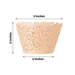 25 Pack Blush Lace Laser Cut Paper Cupcake Wrappers, Muffin Baking Cup Trays