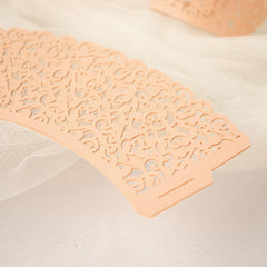 25 Pack Blush Lace Laser Cut Paper Cupcake Wrappers, Muffin Baking Cup Trays