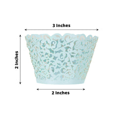 25 Pack | Blue Lace Laser Cut Paper Cupcake Wrappers, Muffin Baking Cup Trays