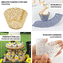 25 Pack Blush Lace Laser Cut Paper Cupcake Wrappers, Muffin Baking Cup Trays