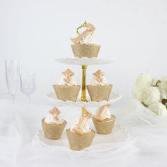 25 Pack | Gold Lace Laser Cut Paper Cupcake Wrappers, Muffin Baking Cup Trays