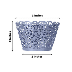 25 Pack | Navy Blue Lace Laser Cut Paper Cupcake Wrappers, Muffin Baking Cup Trays