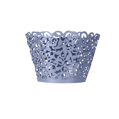 25 Pack | Navy Blue Lace Laser Cut Paper Cupcake Wrappers, Muffin Baking Cup Trays