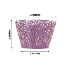 25 Pack | Purple Lace Laser Cut Paper Cupcake Wrappers, Muffin Baking Cup Trays