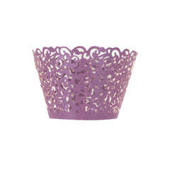 25 Pack | Purple Lace Laser Cut Paper Cupcake Wrappers, Muffin Baking Cup Trays