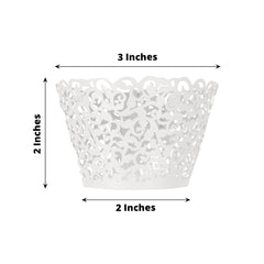 25 Pack | White Lace Laser Cut Paper Cupcake Wrappers, Muffin Baking Cup Trays