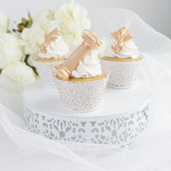 25 Pack | White Lace Laser Cut Paper Cupcake Wrappers, Muffin Baking Cup Trays