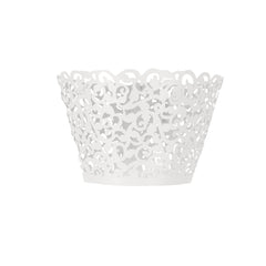 25 Pack | White Lace Laser Cut Paper Cupcake Wrappers, Muffin Baking Cup Trays