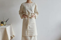 White Half Apron with Pockets