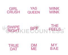 MODERN CONVERSATION HEARTS 1" MINI SAYINGS STENCIL BY COOKIE COUNTESS