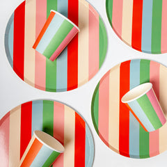 Pastel Striped Paper Cups (x12) | Colorful Retro Party Cups | Pop Party Supplies
