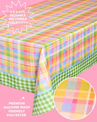 Summer Camp Tablecloth - rainbow plaid table cover