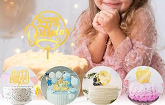 Happy Birthday Cake Toppers Gold and Silver