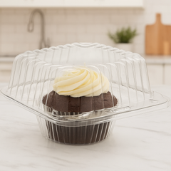 Plastic - 1 Cavity Flat Top Cupcake Container - Jumbo