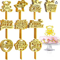 Happy Birthday Cake Toppers Gold and Silver