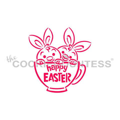 TWIN BUNNIES IN A TEACUP PYO STENCIL
