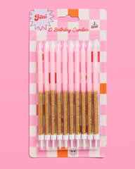 Pink + Gold Glitter Candles - 10 birthday candles