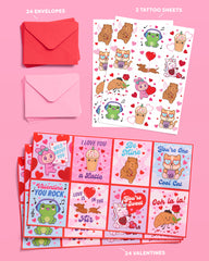 Kawaii V-Day Card Set - 24 cards + tattoos