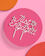 Just Engaged Topper - pearl + crystal cake topper