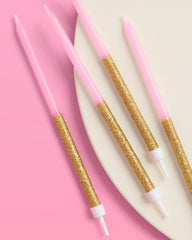 Pink + Gold Glitter Candles - 10 birthday candles