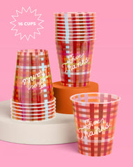 Give Thanks Plaid Cups - 16 fall party cups