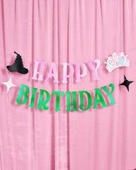 Birthday Witch Banner - pink + green foil banner