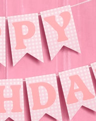 Gingham Birthday Banner - pre-strung banner
