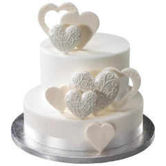 Fancy Hearts - White Gumpaste - 2" & 3" - Set of 2