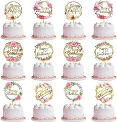 Happy Birthday Floral Cake Topper
