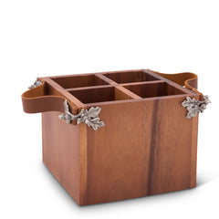 Acorn Oak Leaf Flatware Caddy - Square Box Wood